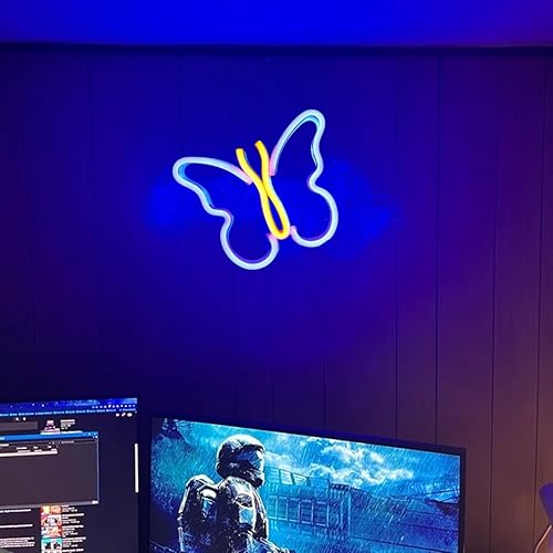 Vista 41 de Letreros de neón de mariposa que funcionan con pilas, luces LED de noche de neón, funciona con USB, decoración de pared de mariposa para decoración