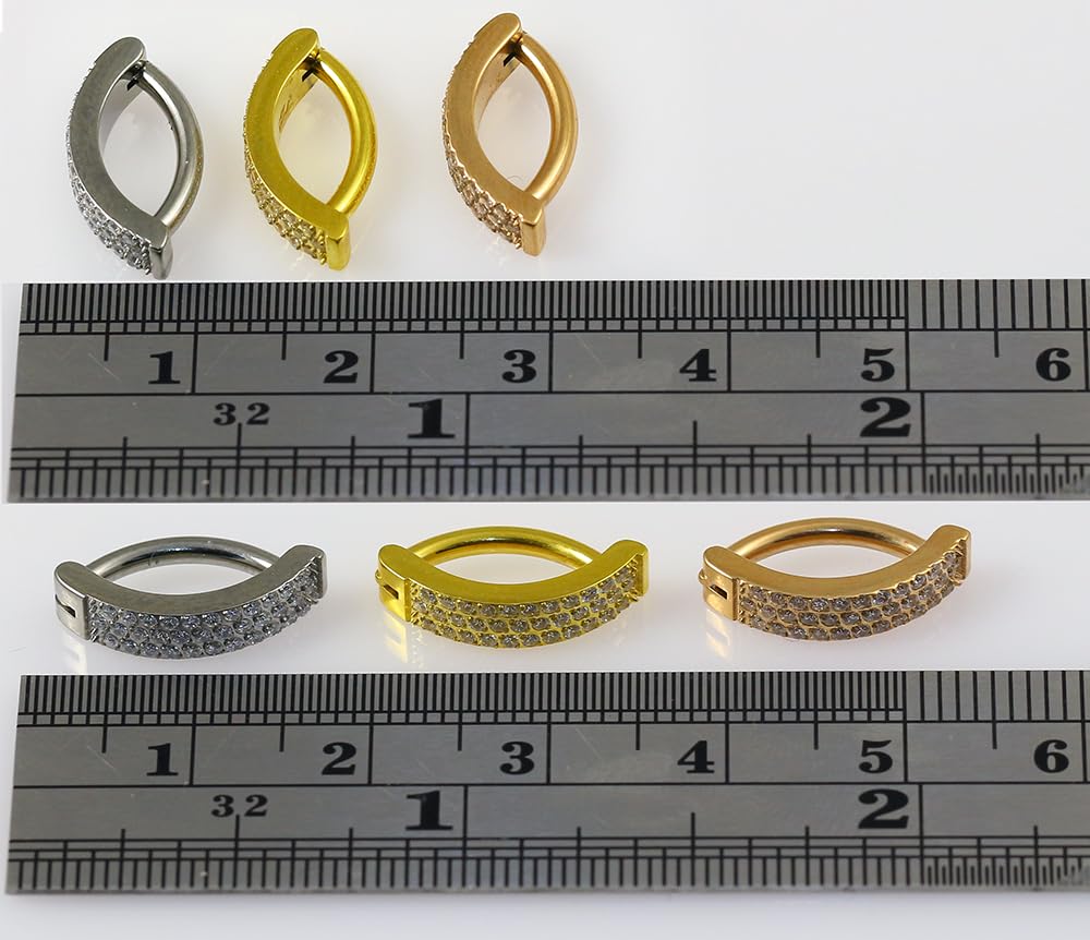 Bauchnabelpiercing aus Titan mit dreireihigem Zirkonia, umgekehrt, gebogen, 14 Gauge, Bauchnabelschmuck, Titan-Bauchnabelringe