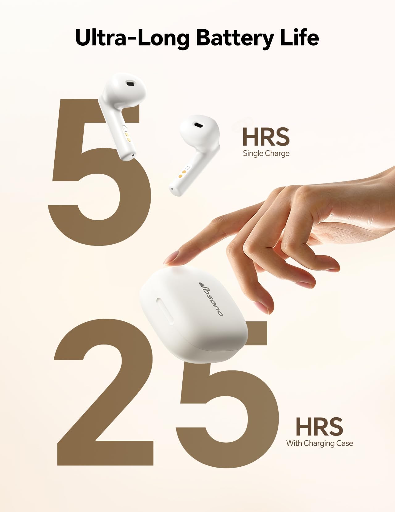 True Wireless Earbuds Bluetooth Headphones: Ultra-Lightweight Bluetooth Earbuds for All-Day Comfort, Waterproof TWS Ear Buds with Mic, 25H Playtime, Earphones for iOS/Android, Work, Commute, Study