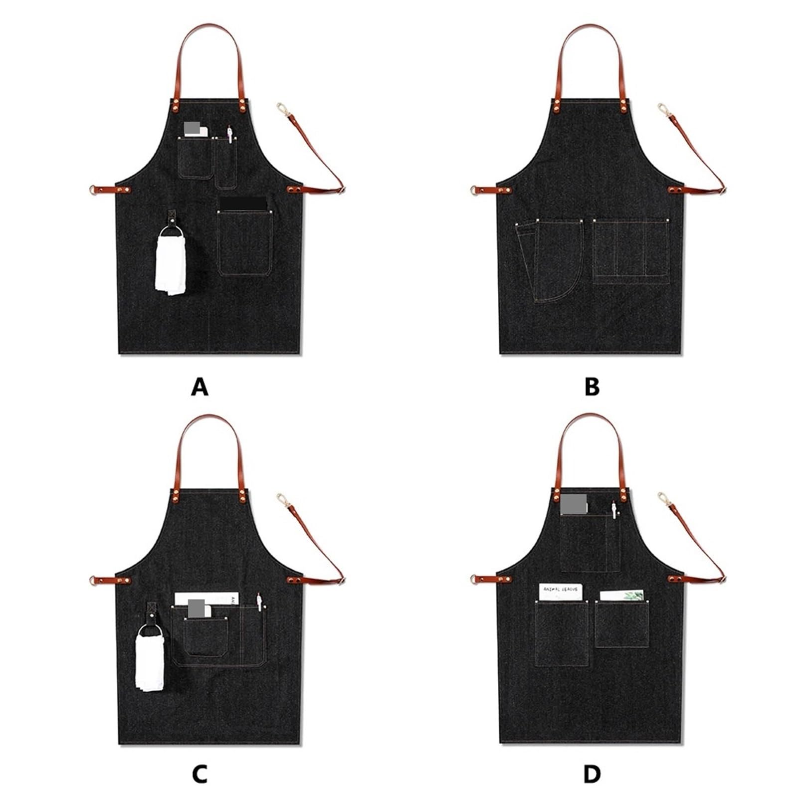 Avental de Ferramentas Delantal de trabajo ajustable y extraíble con correa de cuero y múltiples bolsillos for barista, uniforme de chef, camarero, vaquero, 2 unidades para Carpinteiro Jardim Pintor(B