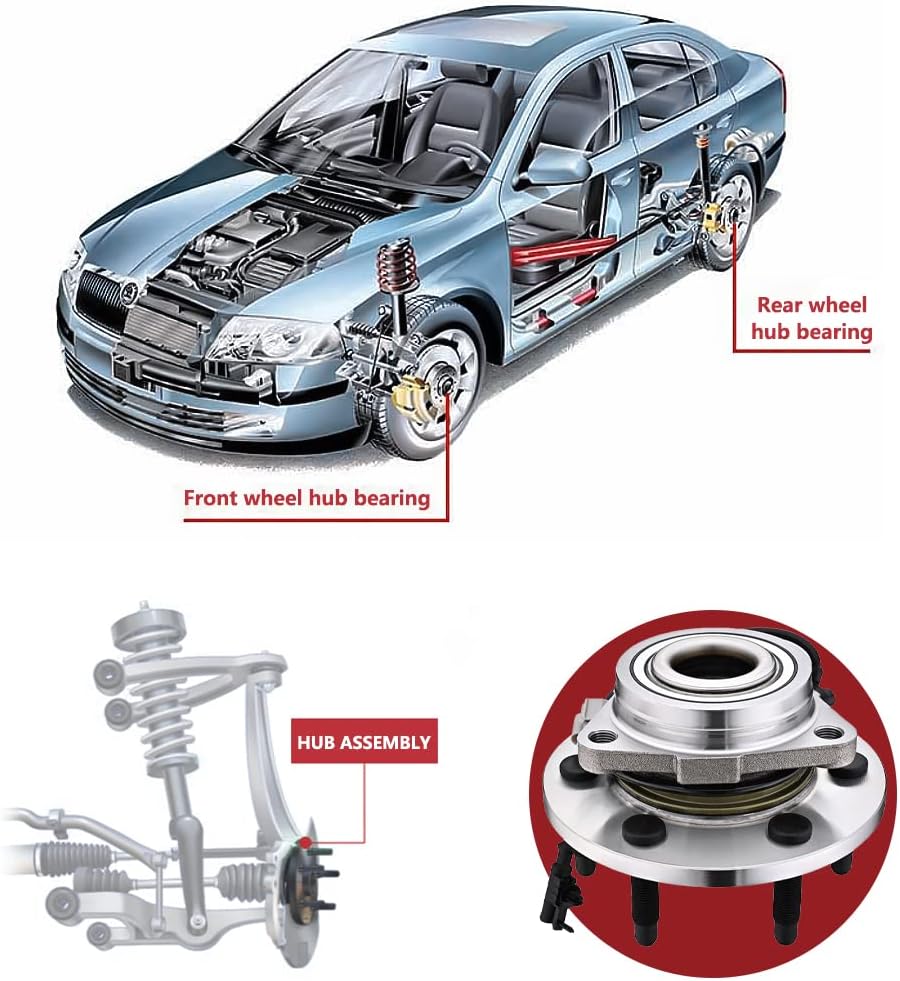 Front Wheel Hub Bearing Assembly 4WD 6-Lugs 515096 Compatible with Chevy Tahoe Silverado 1500 Avalanche Suburban, Cadillac Escalade, GMC Yukon Sierra w/ABS (1) - Image 8