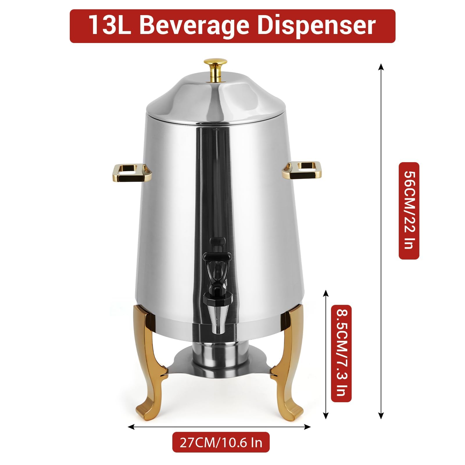 Dispensador de bebidas aislado, servidor de bebidas frías y calientes de 13 litros con espiga, urna de café para catering, fiestas, café, té