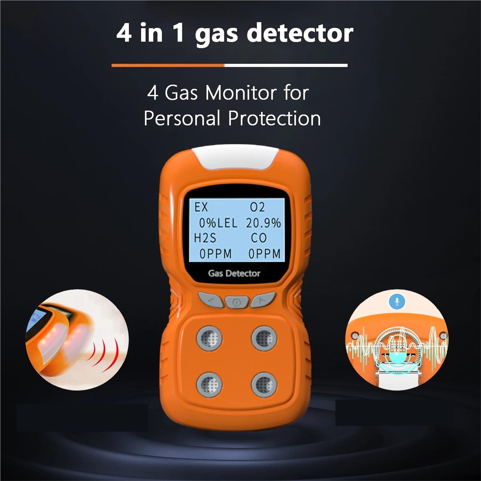 Detector de Gases, Detector de Gas, analizador 4 Gases, Monitor Calidad del Aire con Pantalla LCD