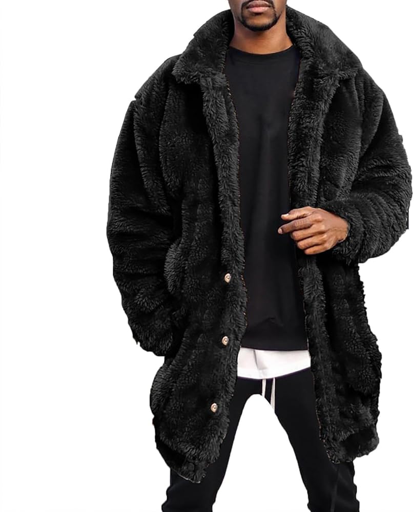 ジャケット・アウター HLT Convertible Faux Fur Tippet Coat M CHXLQQX Mens Fuzzy Sherpa Mid Length Coat Button Down Front with