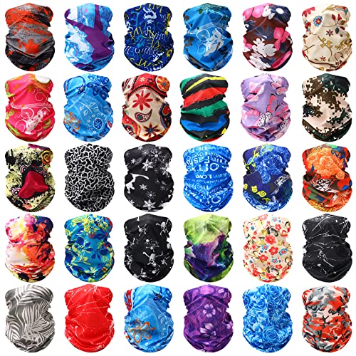 Image of Tarpop 12 /30 Pcs Neck Gaiters Scarf Elastic Wrap Headband Sweat Absorbing Bandana for Women Men Sports Yoga Running