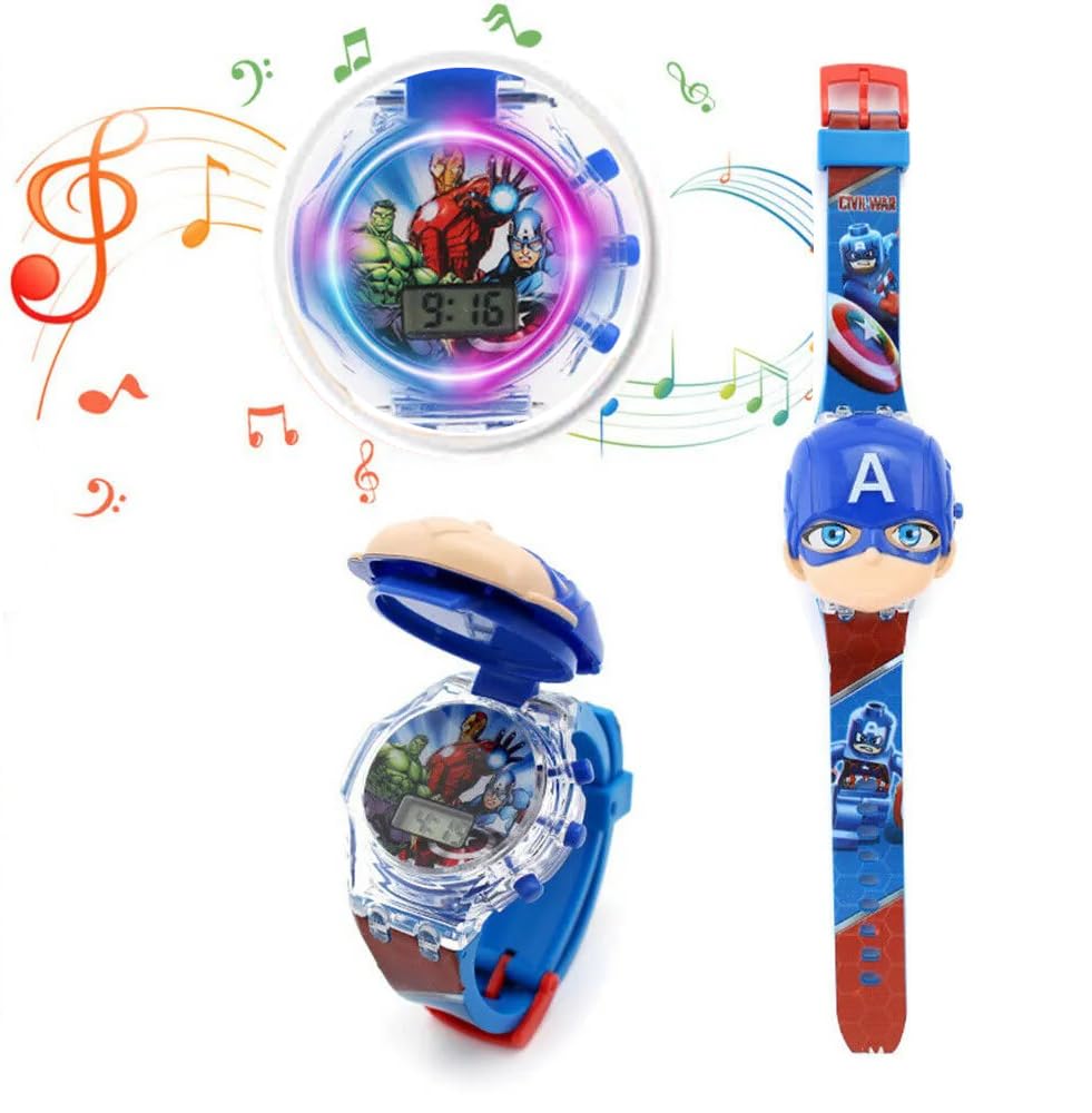 AcnosKids Edition Digital Watch - Spiderman, Captain America, Ironman, Ben10, Hulk - Disco LED Musical Watch for Boys and Girls