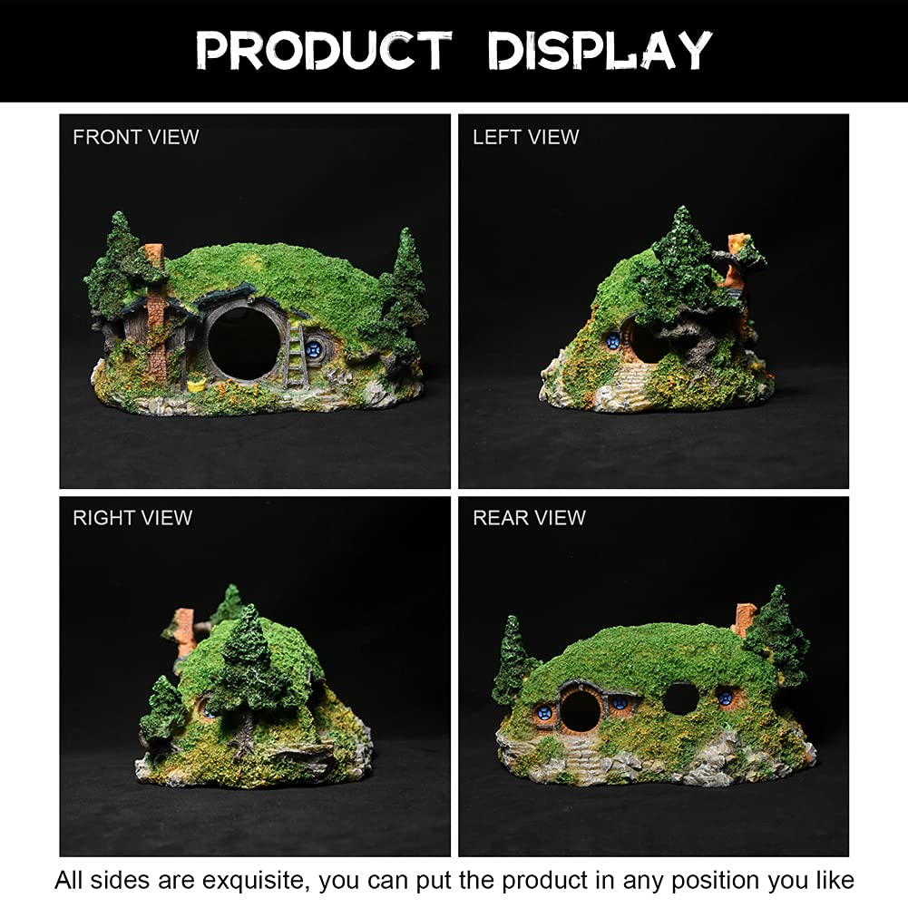 Hobbit - Decoración para pecera, casa de reptiles, agujero oculto, paisajismo para acuarios y reptiles, decoración de mini jardín, dos tamaños (L)