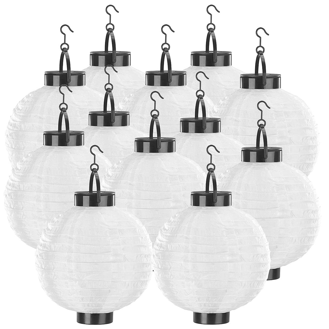 Lunartec wetterfeste Lichterkette: 12er-Set Solar-LED-Lampion, Dämmerungs-Sensor, IP44, warmweiß, 20 cm Ø (große Solar-Lampions, 30 cm, Ball)