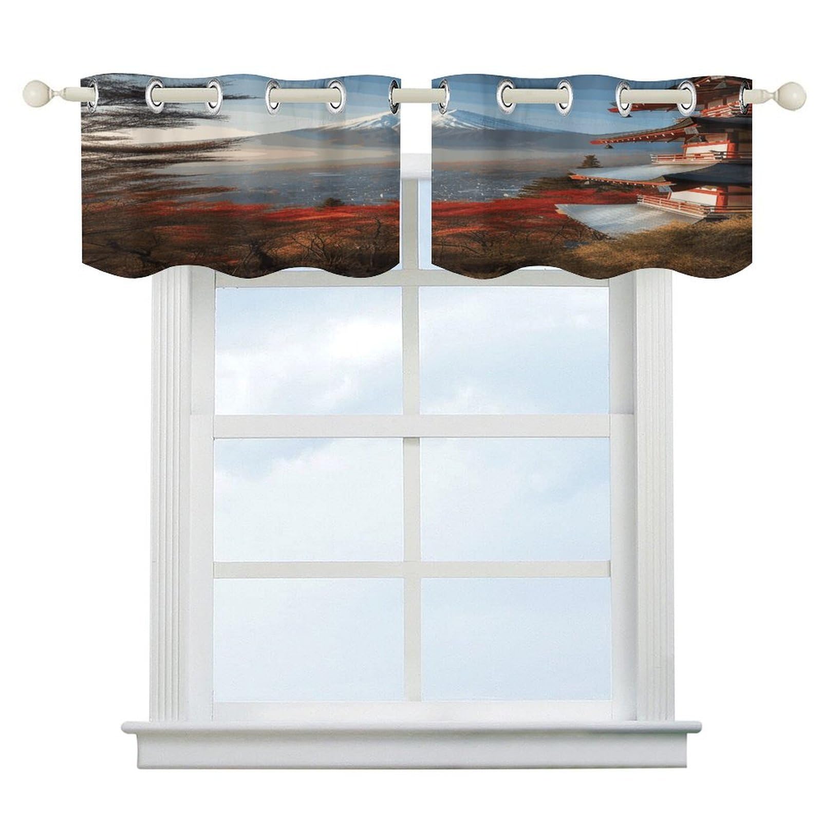 Fekiloot Style Japan Mount Fuji Landscape Short Curtains Valance Curtain