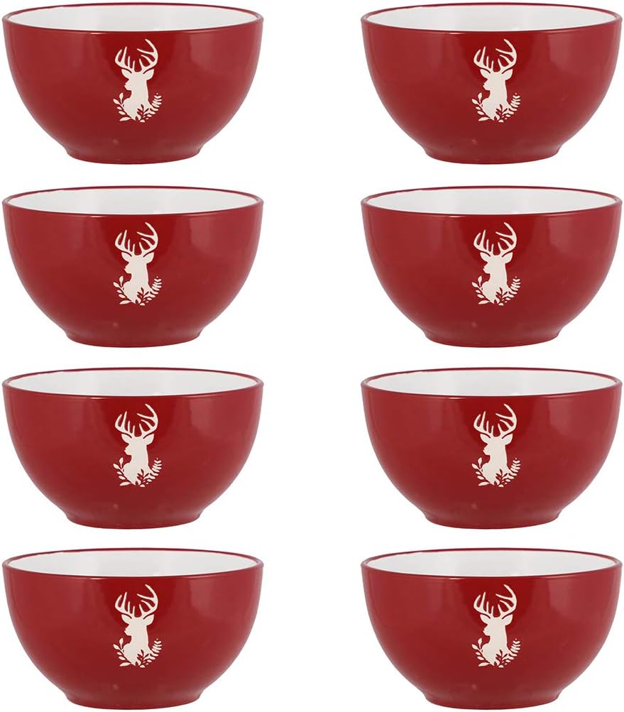 Set of 500ml Stag Stoneware Dishwasher Microwave Safe Cereal Bowls (Red