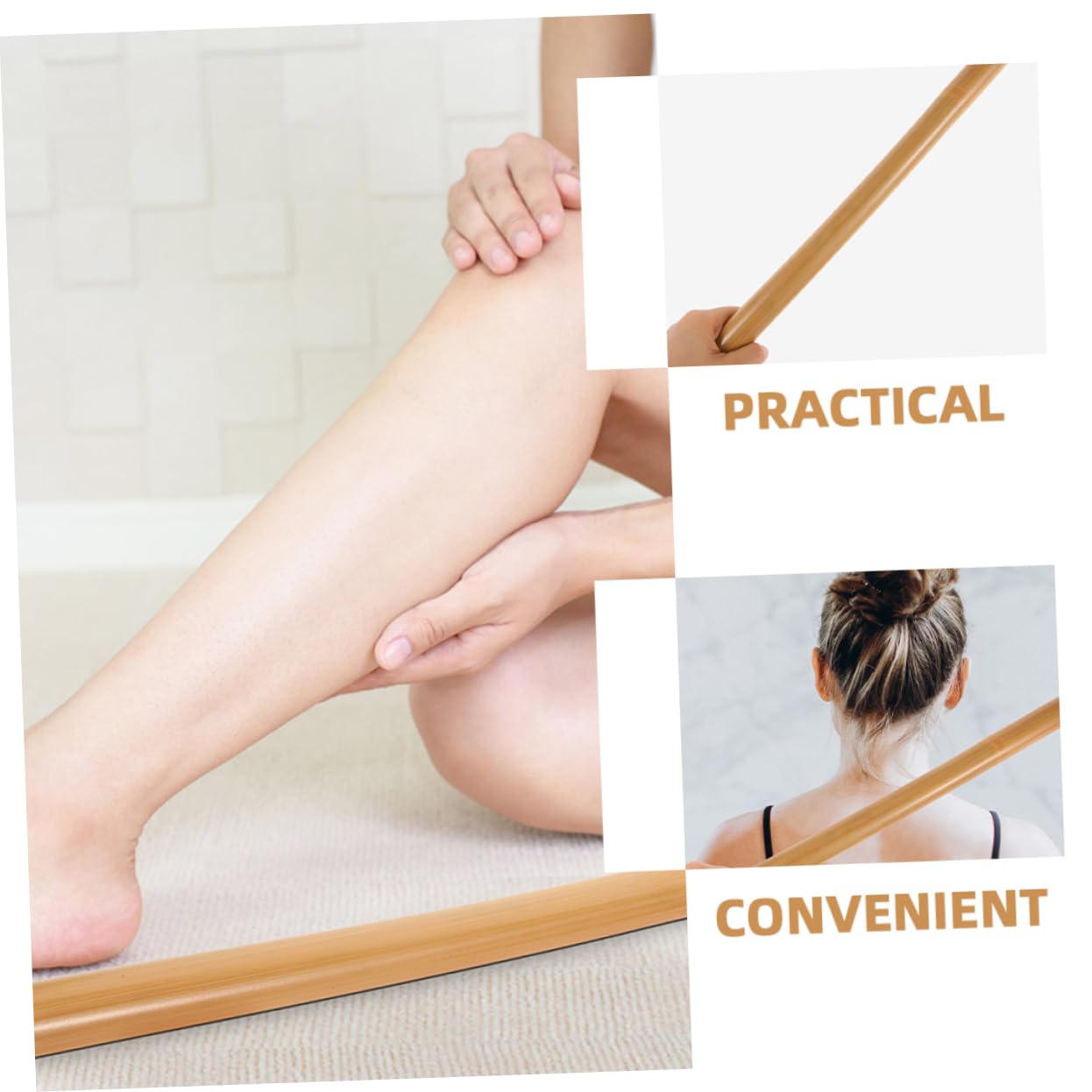 SHERCHPRY 3 Piezas Palo de masaje de bambú. músculo cuello y espalda Gancho portátil cuerpo Yoga herramientas de masaje manual palo masajeador manual de bambú masajeador de mano Marrón claro