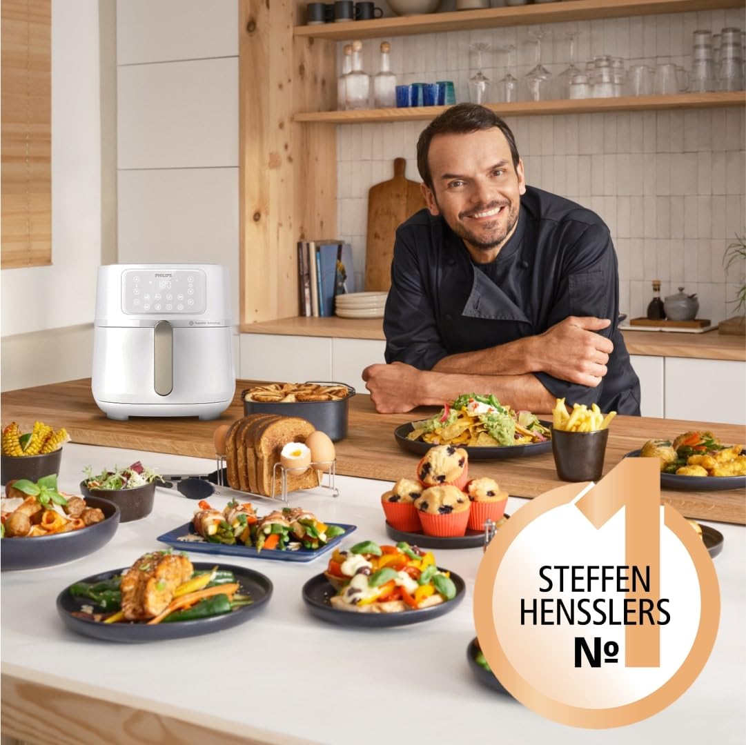 Philips Airfryer 5000-Serie XXL, 7,2L (1,4Kg) - 6 Portionen, 16-in-1 Airfryer, Wifi verbunden, 90% weniger Fett mit Rapid Air Technologie, HomeID App, Weiß(HD9285/00)
