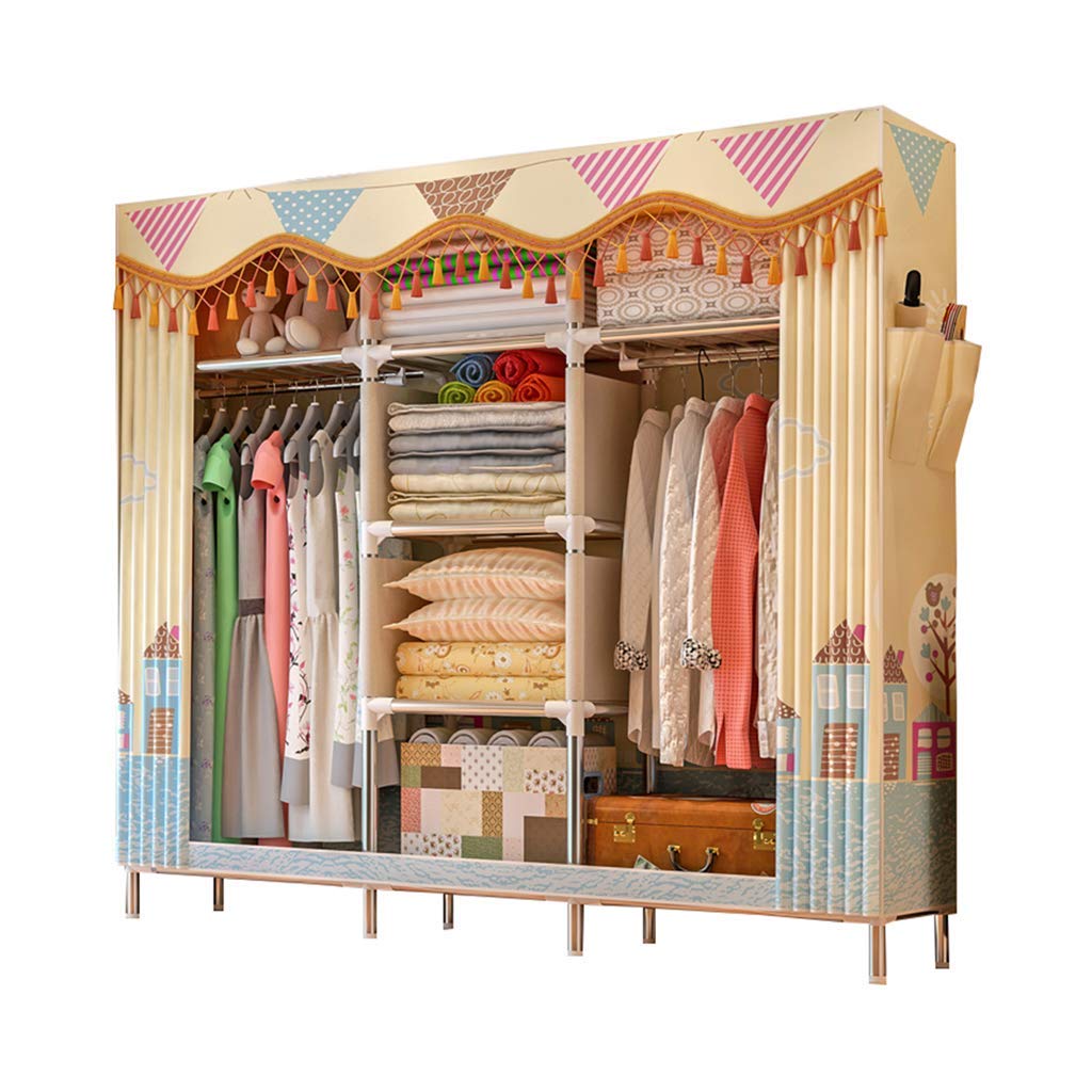 Armoire portable penderie en tube ro avec tringles de rangement de 168 cm de large