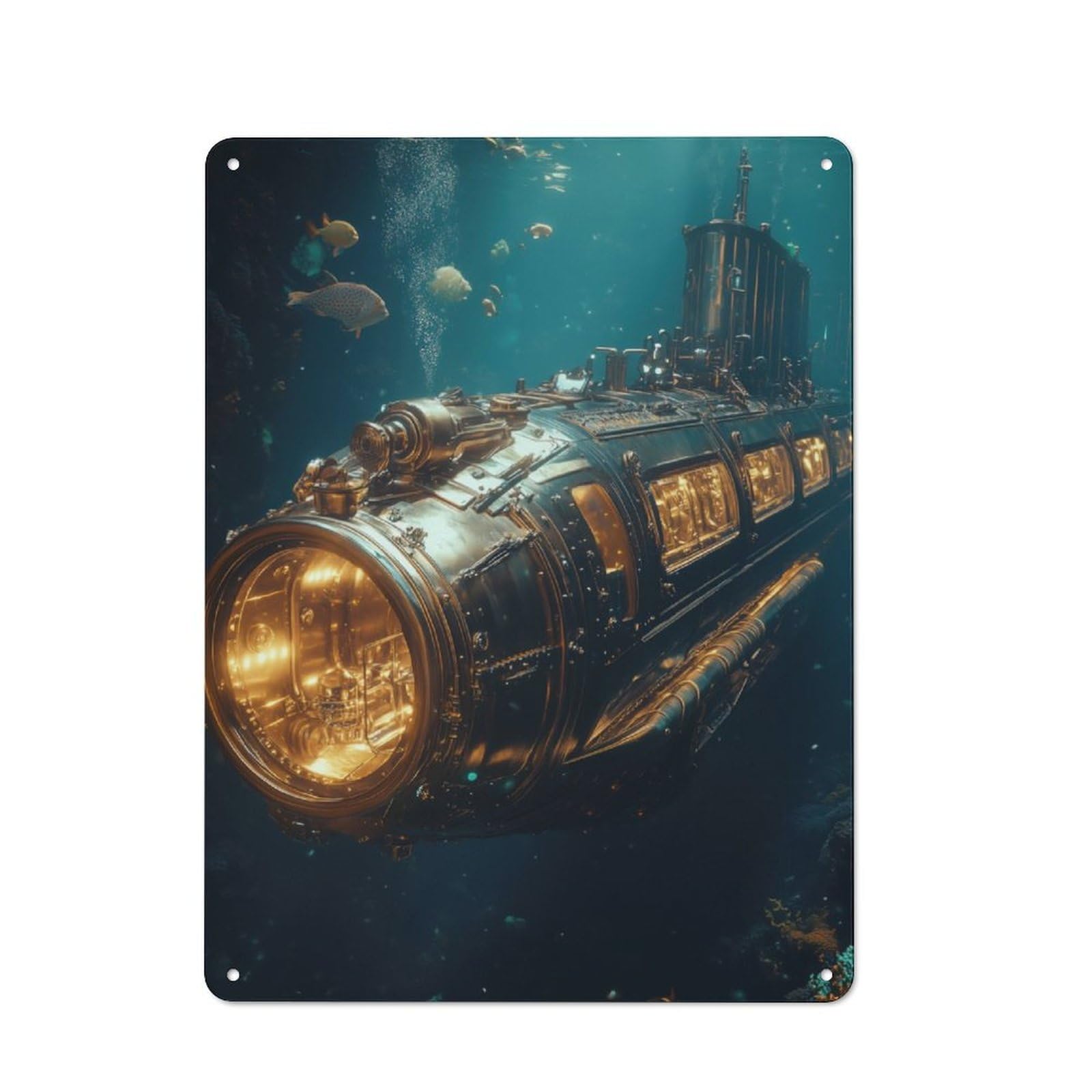 Junmoney Steampunk Submarine Metal Sign 40X30cm With For Workshop Wall, Rustic Decor, For Collectors Decorating Workshops And Hobby Rooms