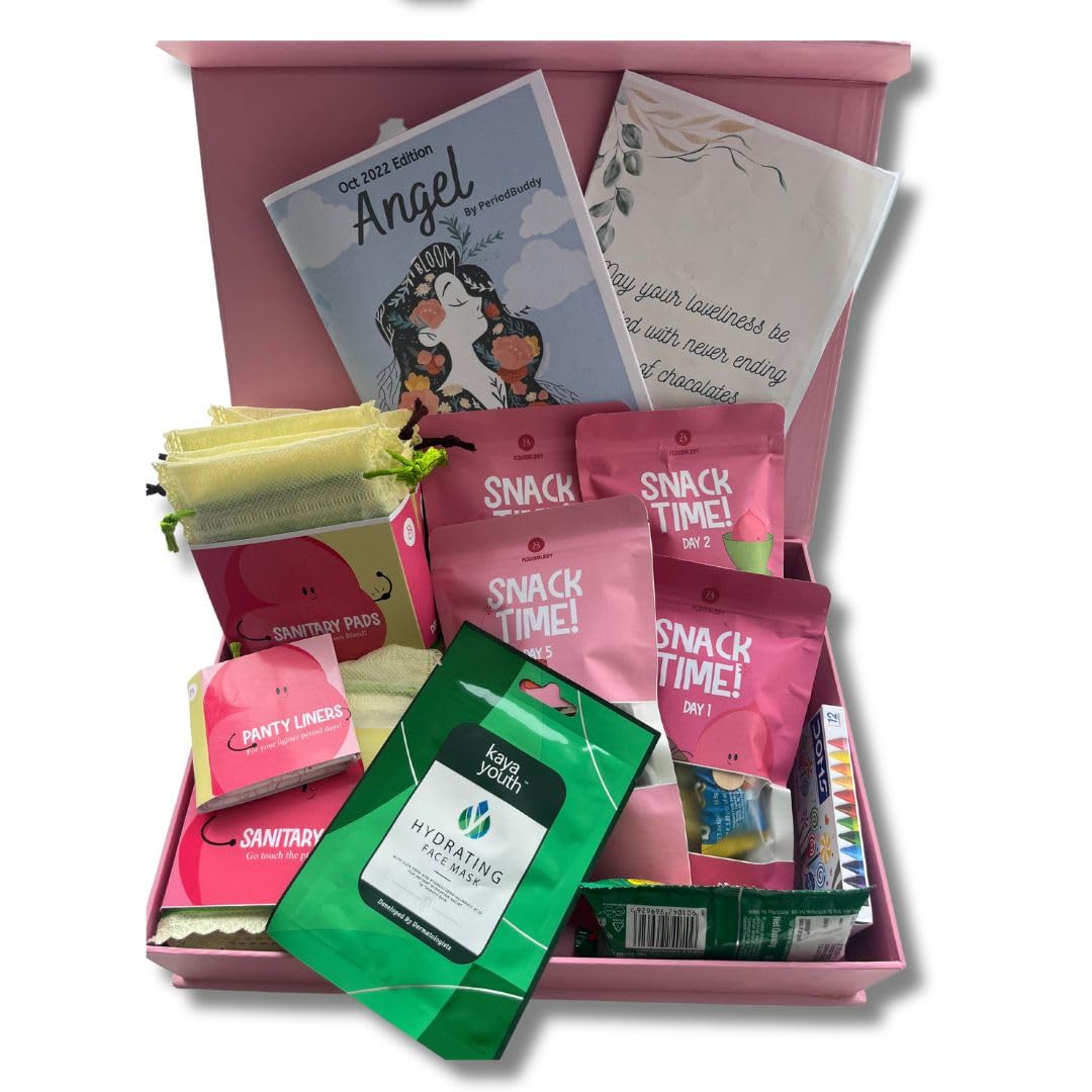 PeriodBuddy The Cheer Kit - Period Kit for Girls/Adults - Sanitary Pads, Period Hygiene, Period Foods, Pamper, Best Gift For Menstruation (Inorganic Pads) (B0C9DJTTRL) Amazon Price History, Amazon Price Tracker