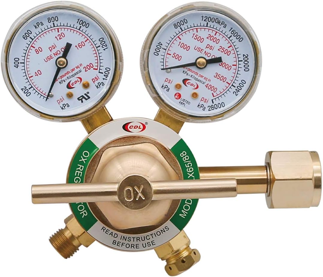 CDL Medium Duty Oxygen Regulator CGA540,Victor Compatible,Easy to Read Dual Scale,Forged Brass Body Bonnet,OEM Compatible Welding Gas Regulator,Large Tank Gauge,Outlet 0-200PSI,Inlet 0-4000PSI,LX65