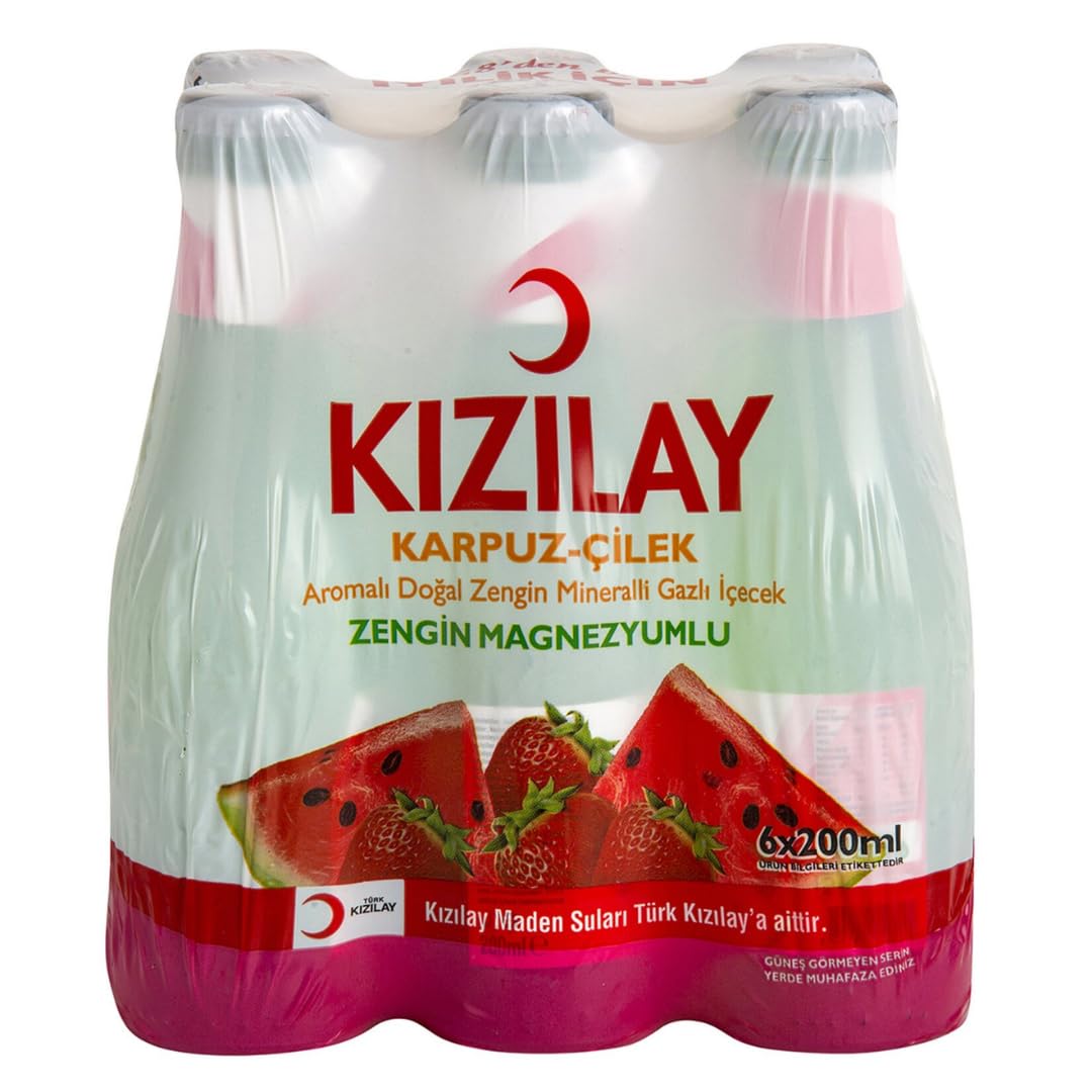 KIZILAY Natürliches Mineralwasser mit Wassermelonen-Erdbeer-Geschmack, reichhaltiges Mineralwasser mit Bikarbonat und Natrium x 48 Flaschen mit pufai grocery