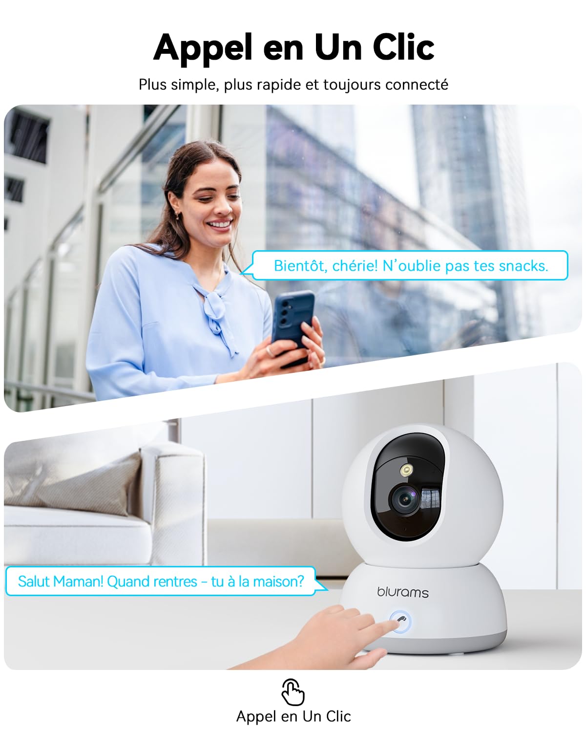 blurams Caméra Surveillance WiFi 4K, Caméra de Surveillance 8MP, Caméra Bébé Intérieure, Appel en Une Touche, Vision Nocturne en Couleur, Caméra Intérieure sans Fil, WiFi 5GHz/2,4GHz, Blanc