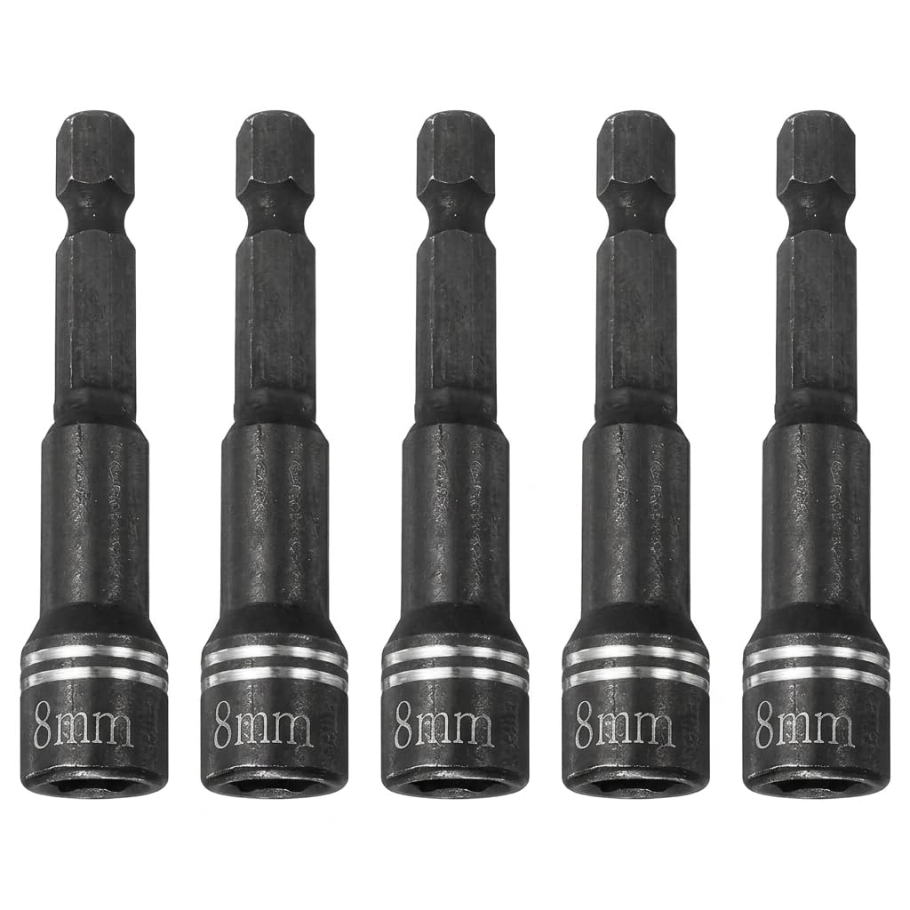 5Pcs 8mm Magnetic Nut Impact Driver Set 1/4 Quick Change Hex Shank