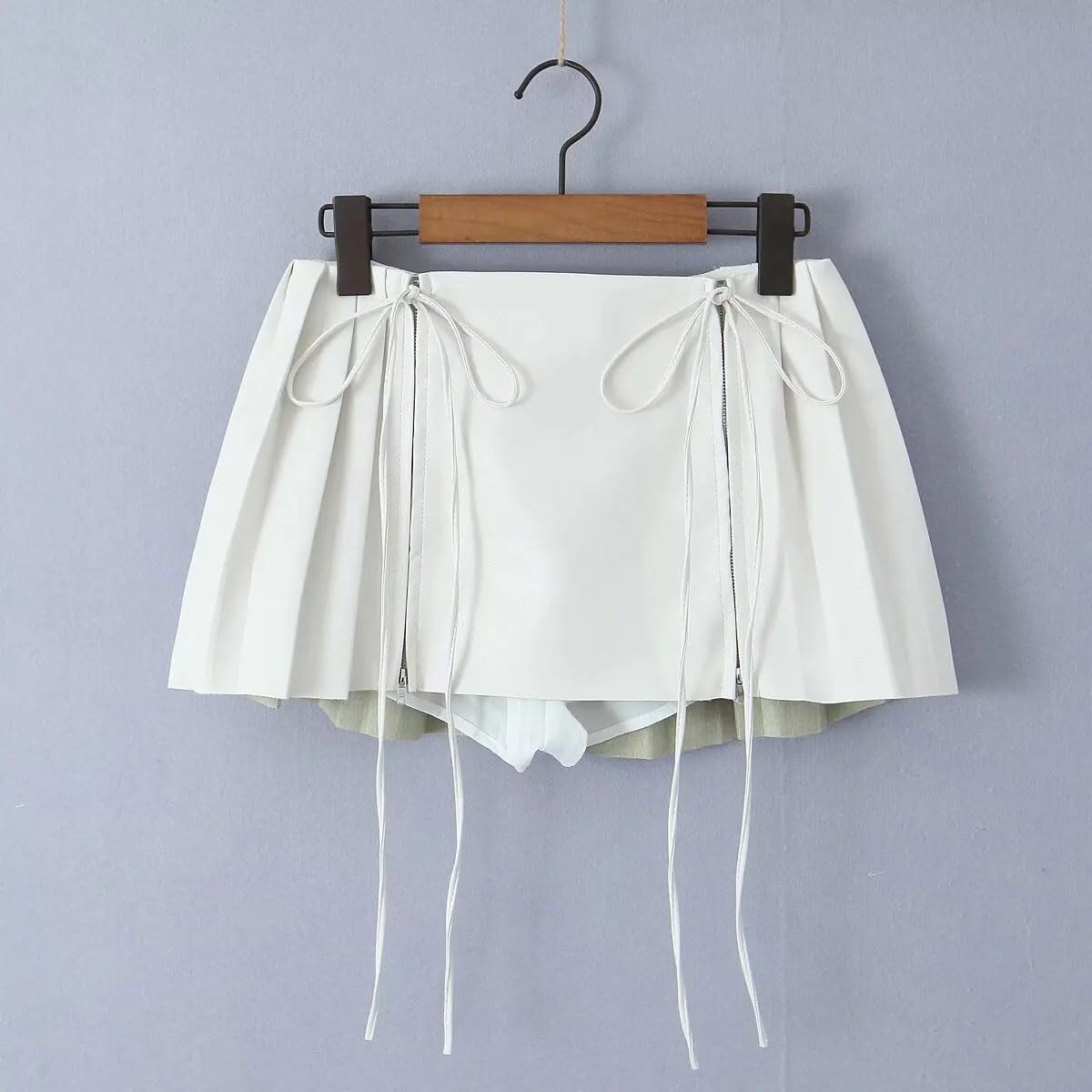 Faldas de piel sintética Y2K para mujer, minifalda plisada de piel sintética de cintura alta con pantalones cortos