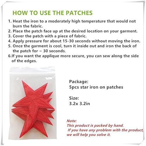 Miniatura 5 de Zlettery 5 parches para planchar con estrellas rojas, parches bordados para ropa, chaquetas, sombreros, mochilas, jeans (3.2 pulgadas)