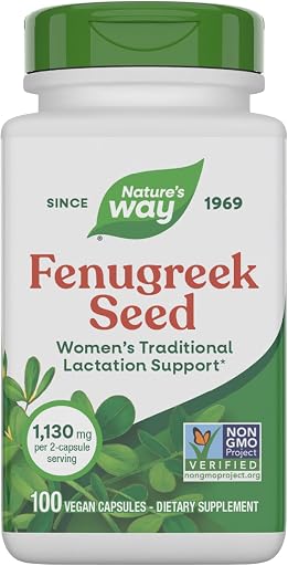 Nature's Way Fenugreek Seed Supplement, Fenugreek for Traditional Breastfeeding Lactation Support*, Non-GMO Project Verified, Vegan, 100 Capsules (Packaging May Vary)