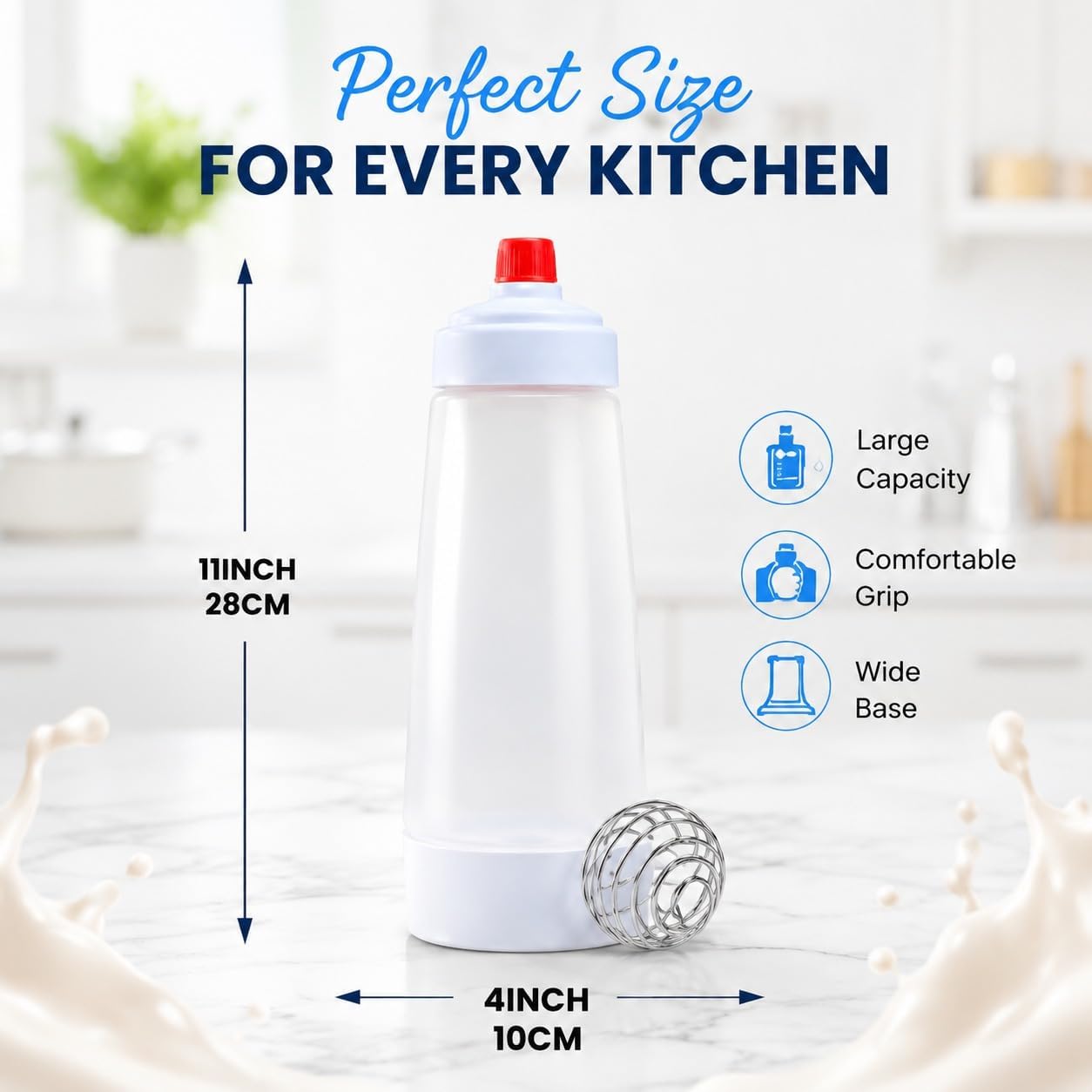 2 Pcs Pancake Batter Dispenser with Mixing Ball – 1000ml Easy Pour Pancake Squeeze Bottle with Stainless Steel Wire Whisk Ball for Cupcakes, Waffles, Muffins & Kitchen Baking Tool