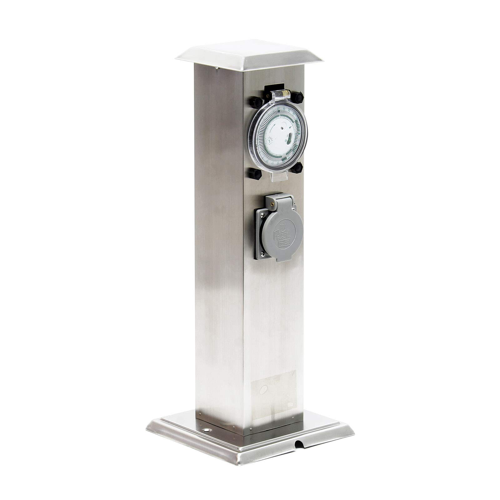 Wiltec Colonna multipresa da giardino, con 2 prese, in acciaio, timer IP44 Palo presa multipla esterno