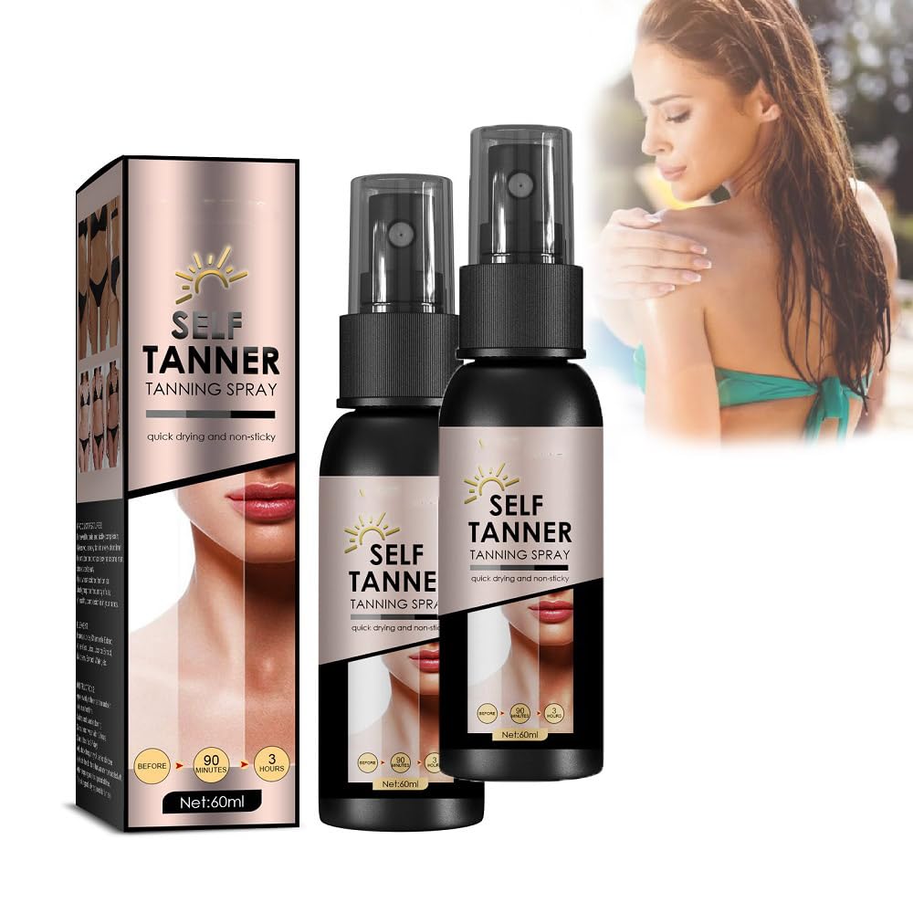 Spray autobronceador, spray bronceador instantáneo para tumbonas, spray acelerador del bronceado de 60 ml, spray bronceador facial y corporal para mujeres y hombres (2PCS)