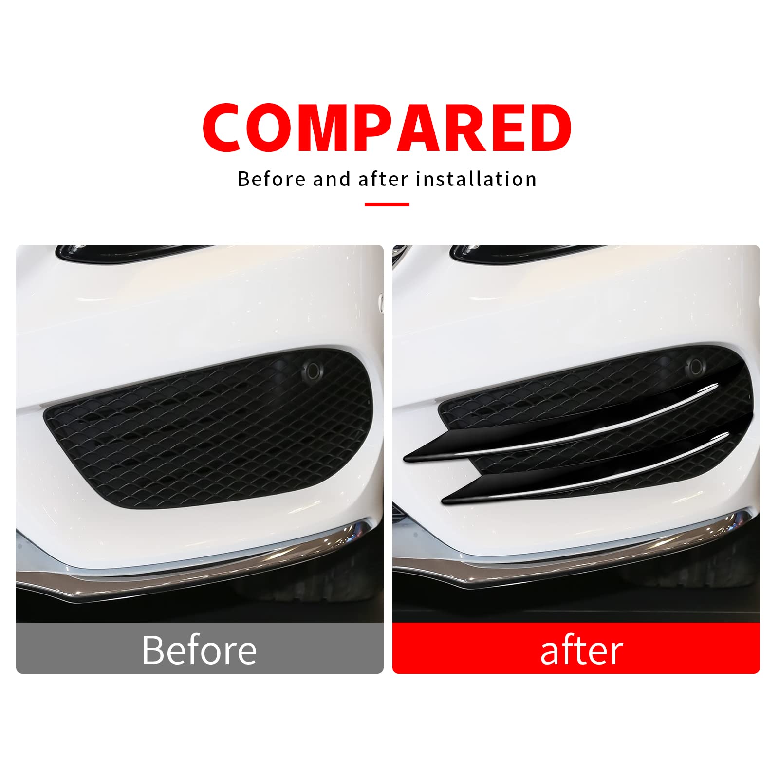 KUNGKIC Frontstoßstange Kühlergrill Lip Splitter Spoiler Compatible with Mercedes Benz C Klasse W205 2015-2018 Zubehör ABS Sport-Stil 4 Stück Coole Außendekoration(glänzend schwarz)