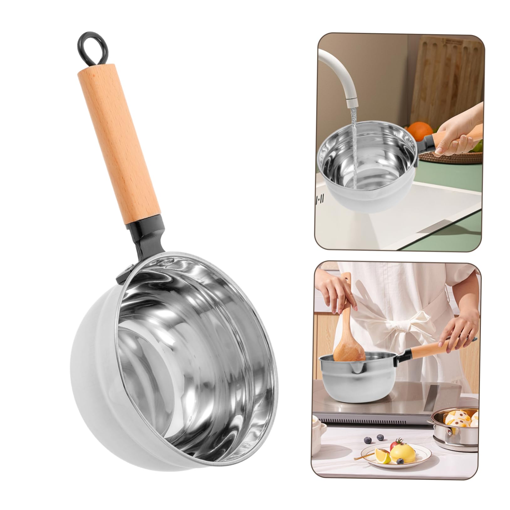 Edelstahl Schöpfkelle mit Holzgriff für Haushalt und Küche, Silber