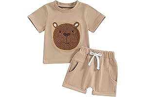 Adorable Unisex Baby Bear Outfit: Fuzzy Tops & Jogger Shorts