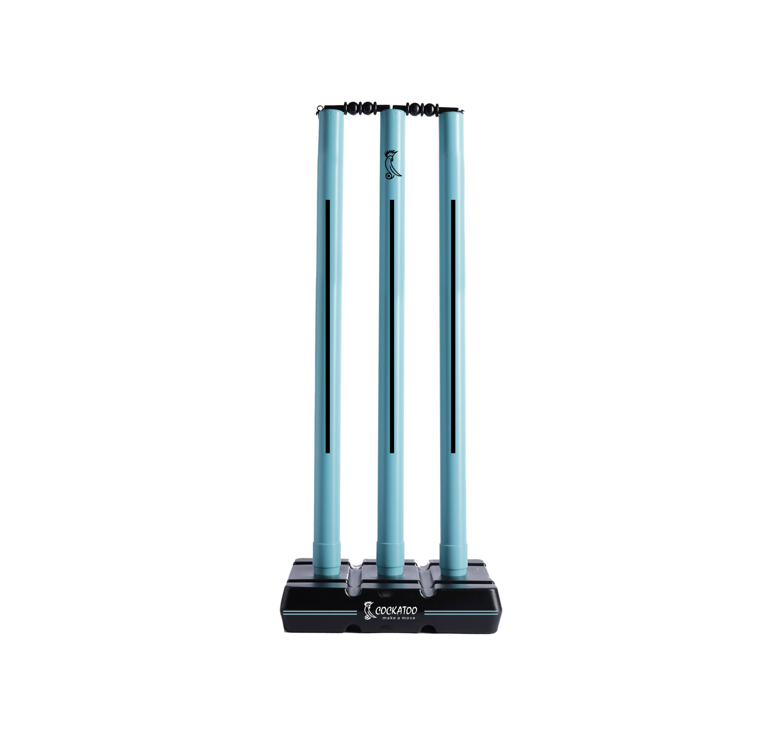 CockatooPremium Cricket Wicket Set l Heavy Duty Plastic l Sky Blue l Standard Size l 3 Stumps+2 Bails+1 Stand Set l Professional Quality for Cricket Ground, Match, and Tournament
