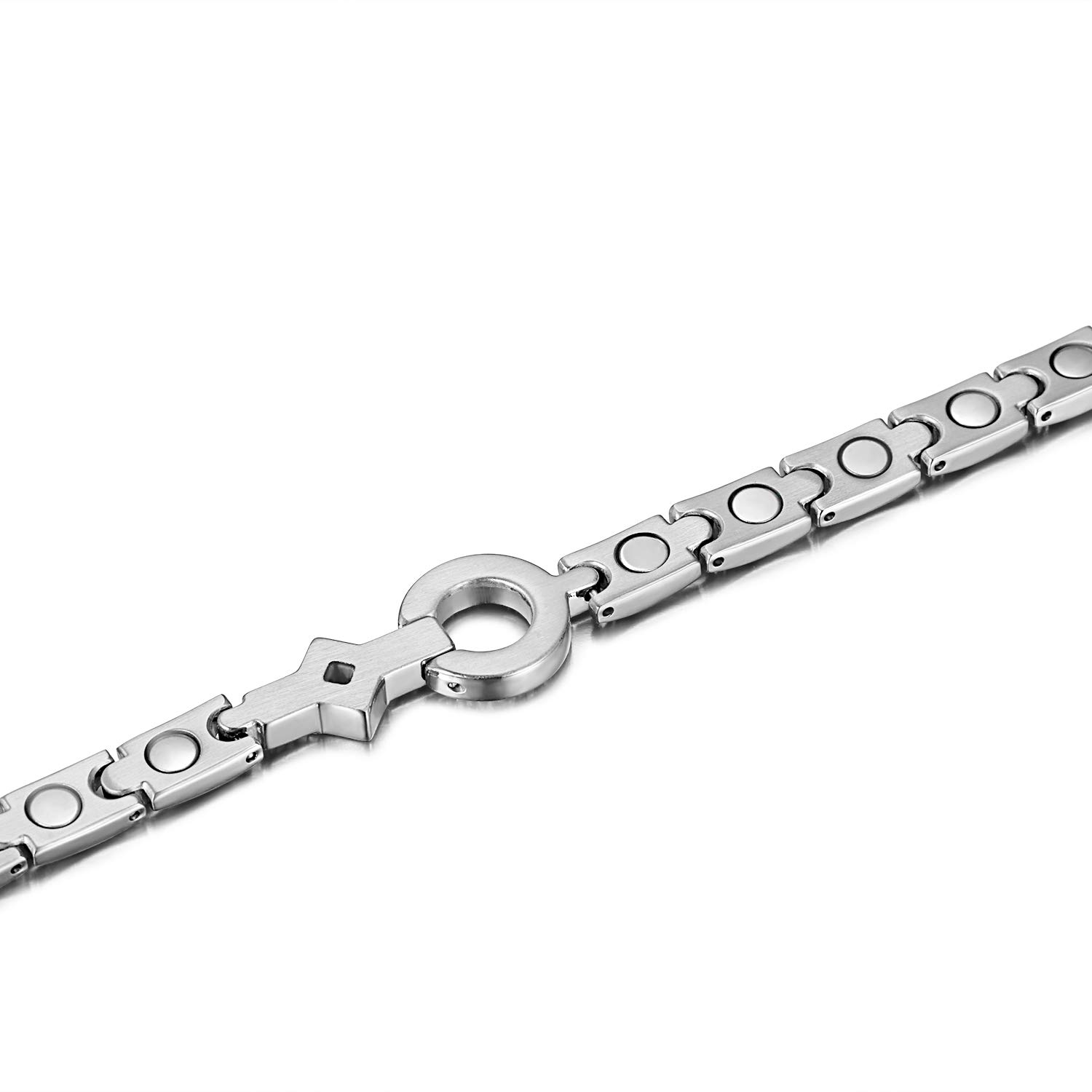 Rainso Bracciale Donna Magnetico,Bracciale in acciaio inossidabile per le donne,Magneti da 3.800 Gauss，Regolabile con Strumento di Rimozione (argento)