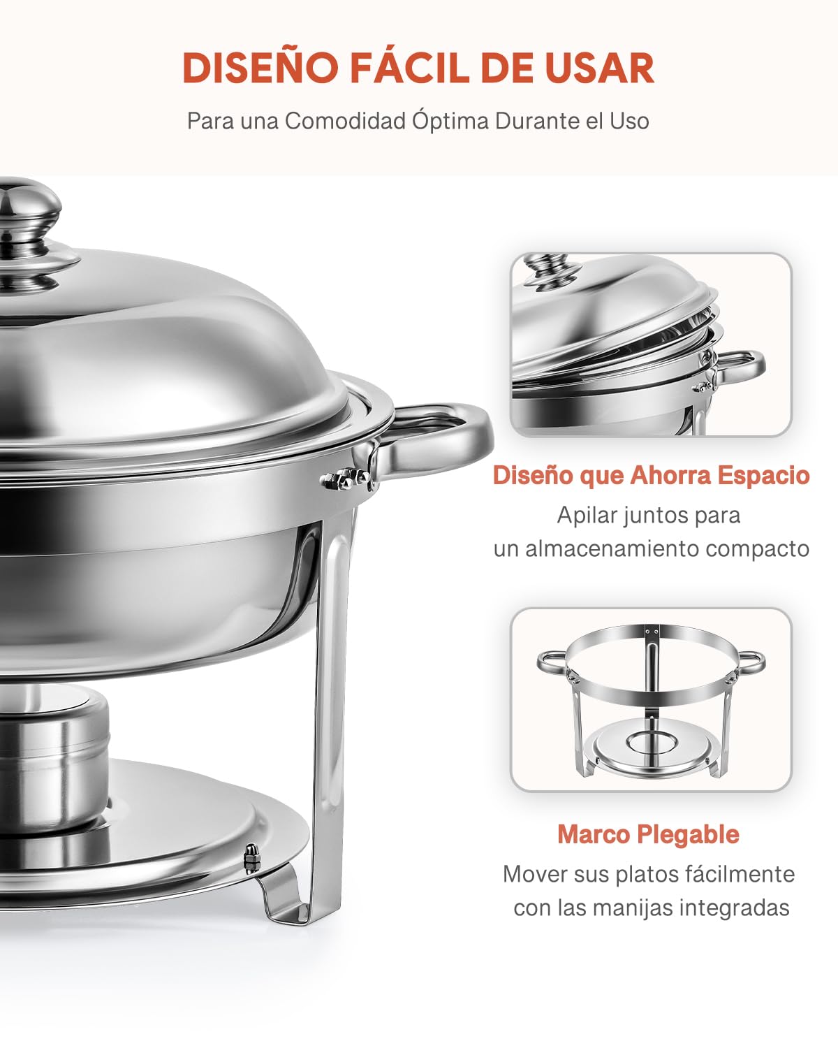 Wilprep Juego de 6 Calentadores de Comida para Buffet Redondos, Acero Inoxidable 5L con Bandeja de Calefacción y Tapa, Chafing Dish para Restaurantes, Catering, Fiestas, Bodas y Picnics (6PCS)