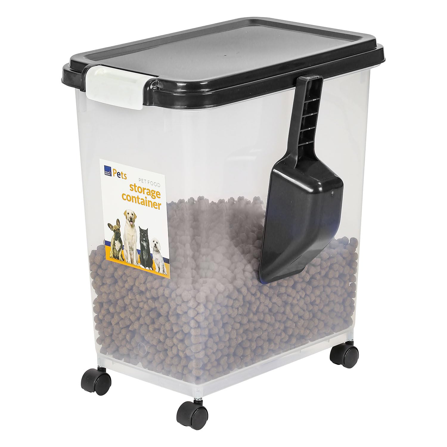 Taylor & Brown Black 30 Litre Airtight Pet Food Storage Container With Plastic Measuring Scoop Treats For Pet Dog Cat Animal Dry Food Dispenser With Casters (Black)