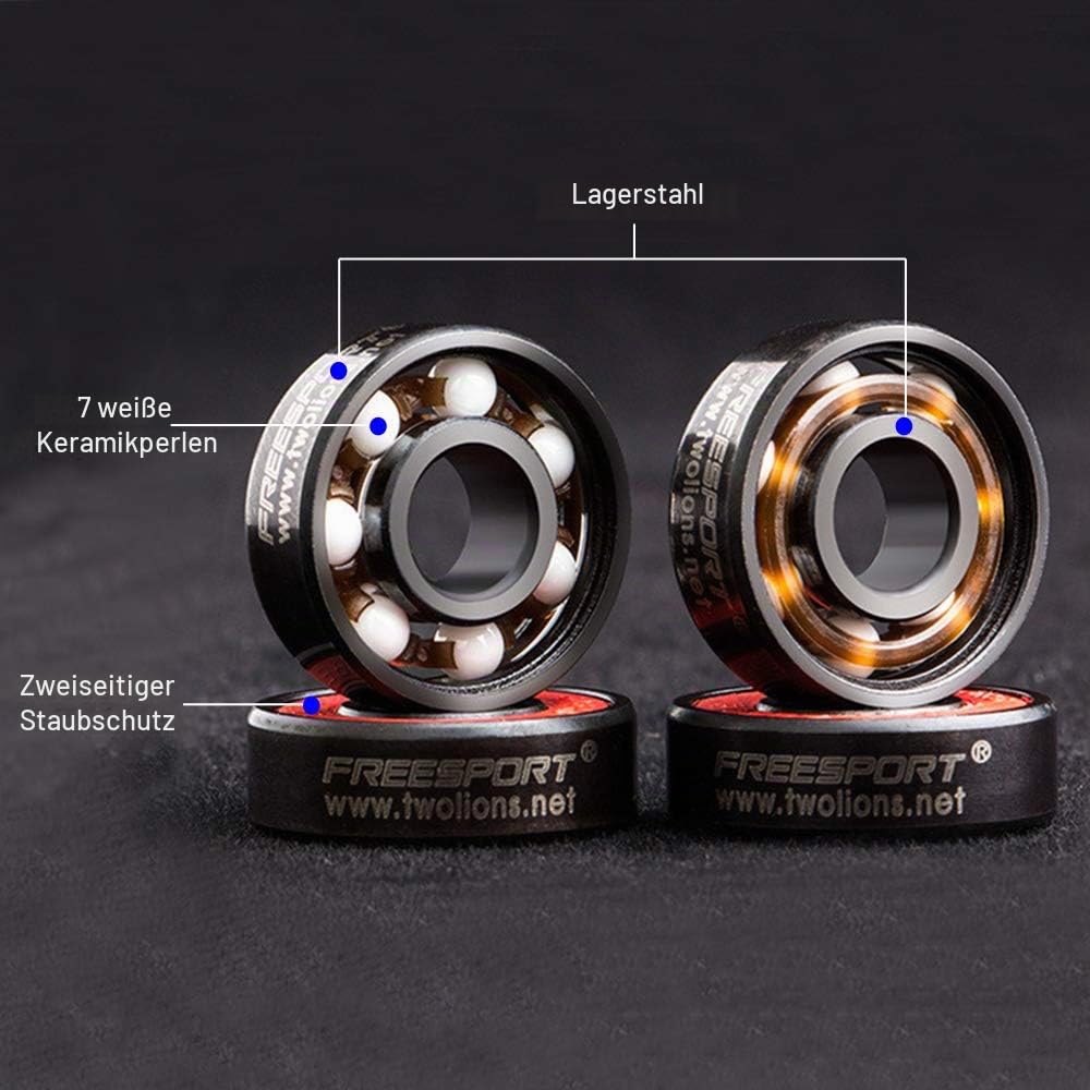 8 Stück Keramik Skate Kugellager, 608RS ABEC 9 für Skateboard, Longboard und Roller - 8mm x 22mm x 7mm