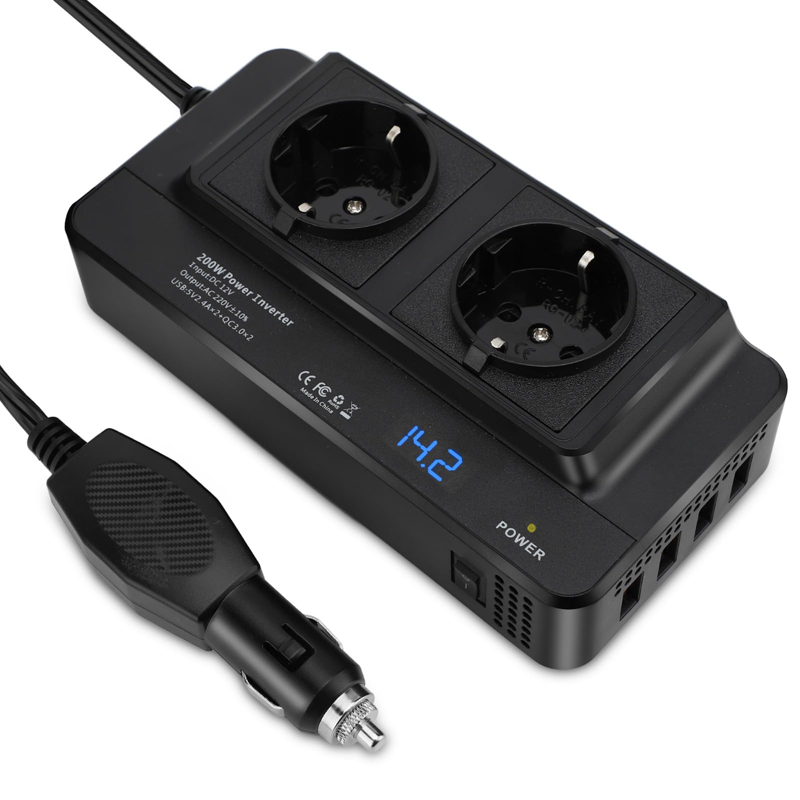 200w Inverter 12v 220v Convertitore di Alimentazione per Auto con 4 Porte
