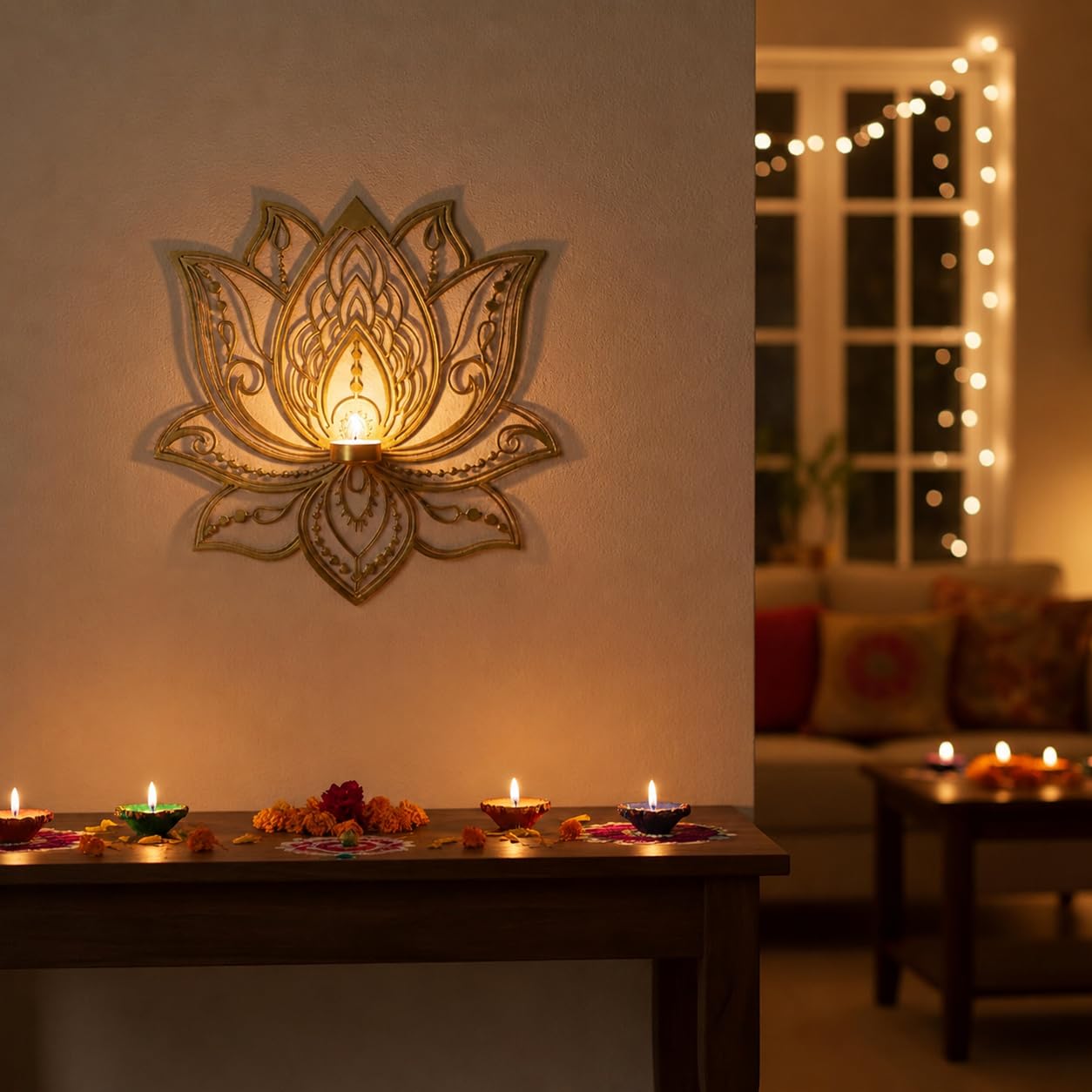 ALCU Wall Hanging Lotus Candle Stand – Elegant Metal Lotus Design for Tealight & Votive Candles | Stunning Home Décor Accent for Living Rooms, Bedrooms, and Meditation Spaces-image-44