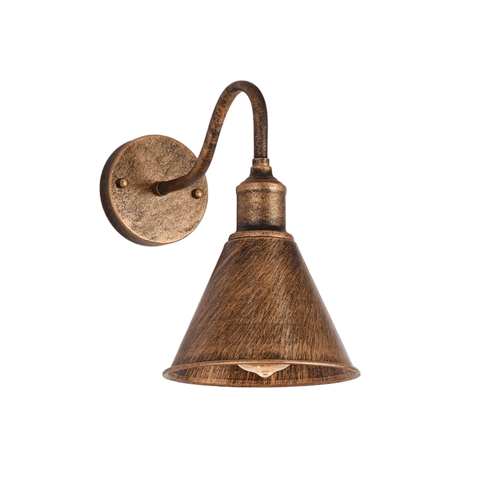 OZBMA Industrial Wall Sconce Light, Gooseneck Lamp with Metal Cone Shade, Rustic Lantern E27 Fixture for Bedroom, Kitchen, Living Room, Porch, Patio, Hallway, Barn Cottage(Brown) (Brown)