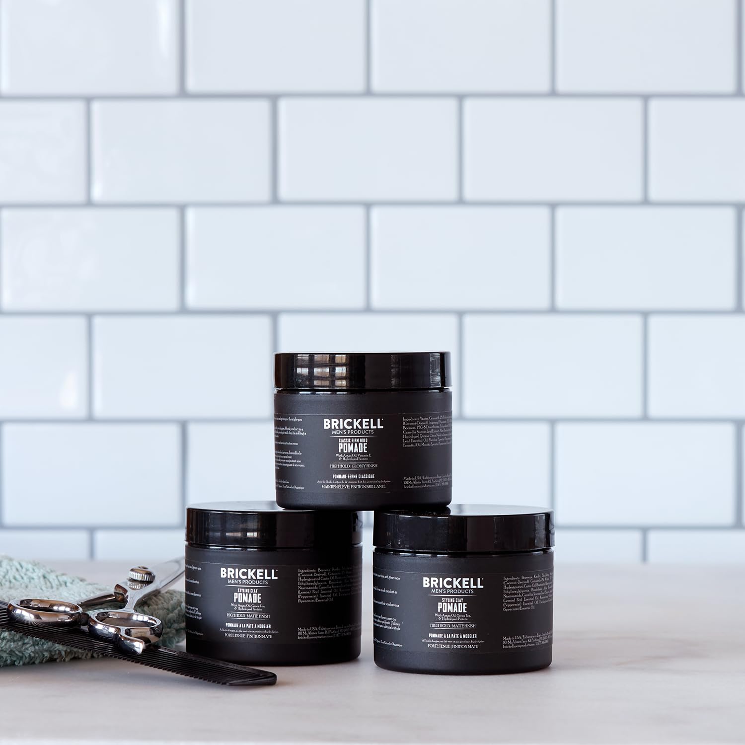 Brickell Men's Products Hair Styling Clay Pomade For Men, Natural & Organic with Strong Hold & Matte Finish, Product for Modern Hairstyles, 2 Ounces, Scented