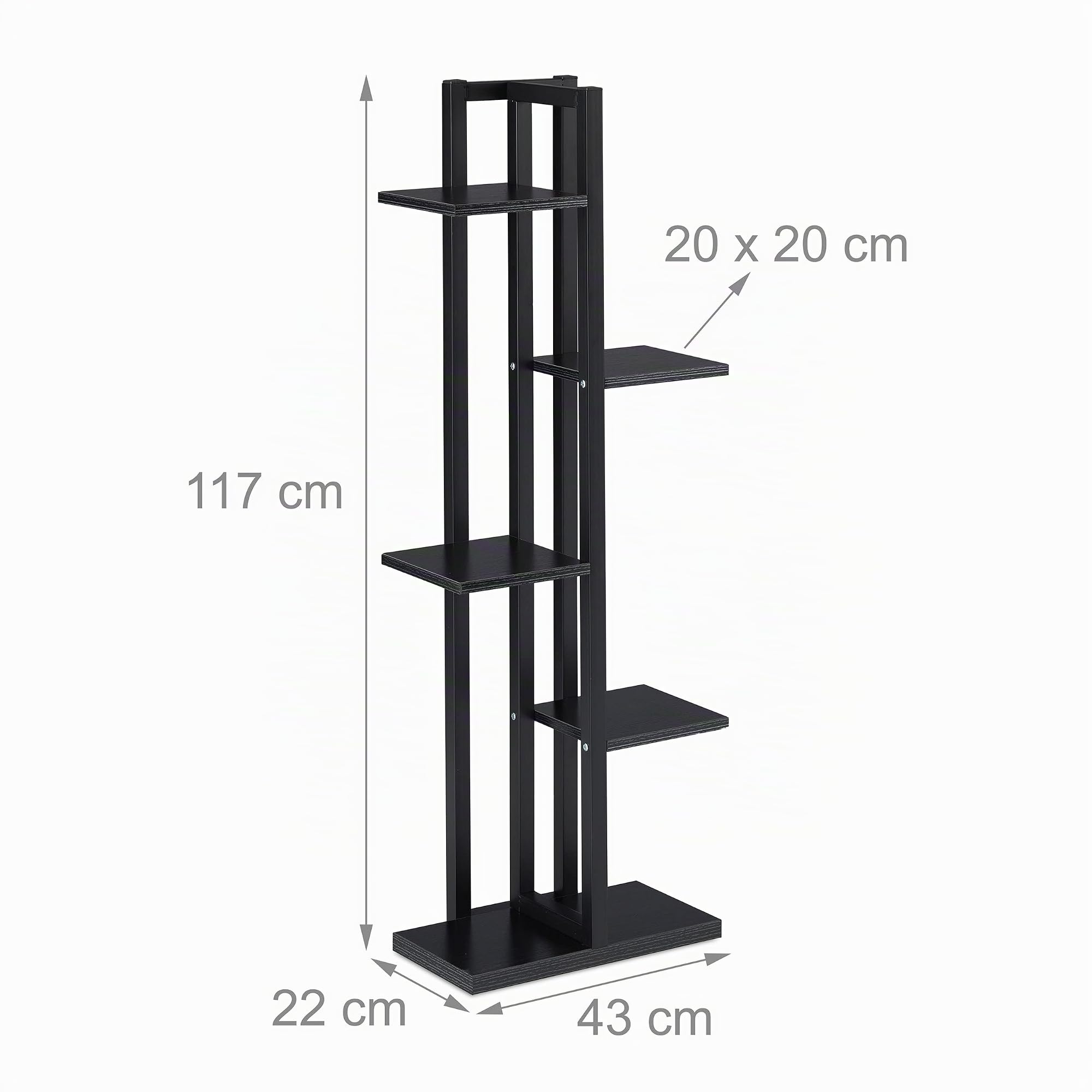 Relaxdays Étagère à Plantes, escalier Fleurs, 5 Niveaux, HLP 117 x 43 x 22 cm, Acier MDF, Support intérieur, Noir