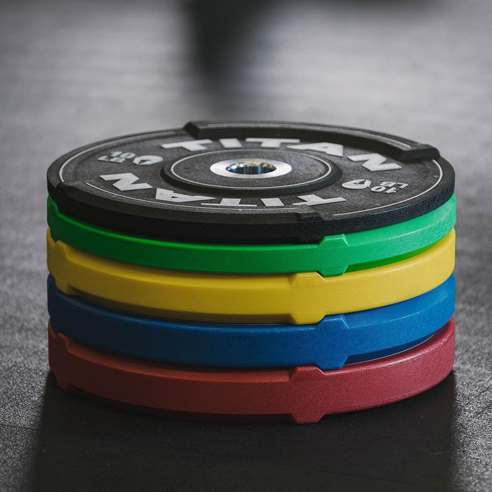 Titan Fitness EZ-Grip Urethane Olympic Weight Plates, Pair of Black Competition Plates with Steel Chrome Core, Easy-Grip Interlocking Design, Weightlifting, Strength Training, Home Gym Plates