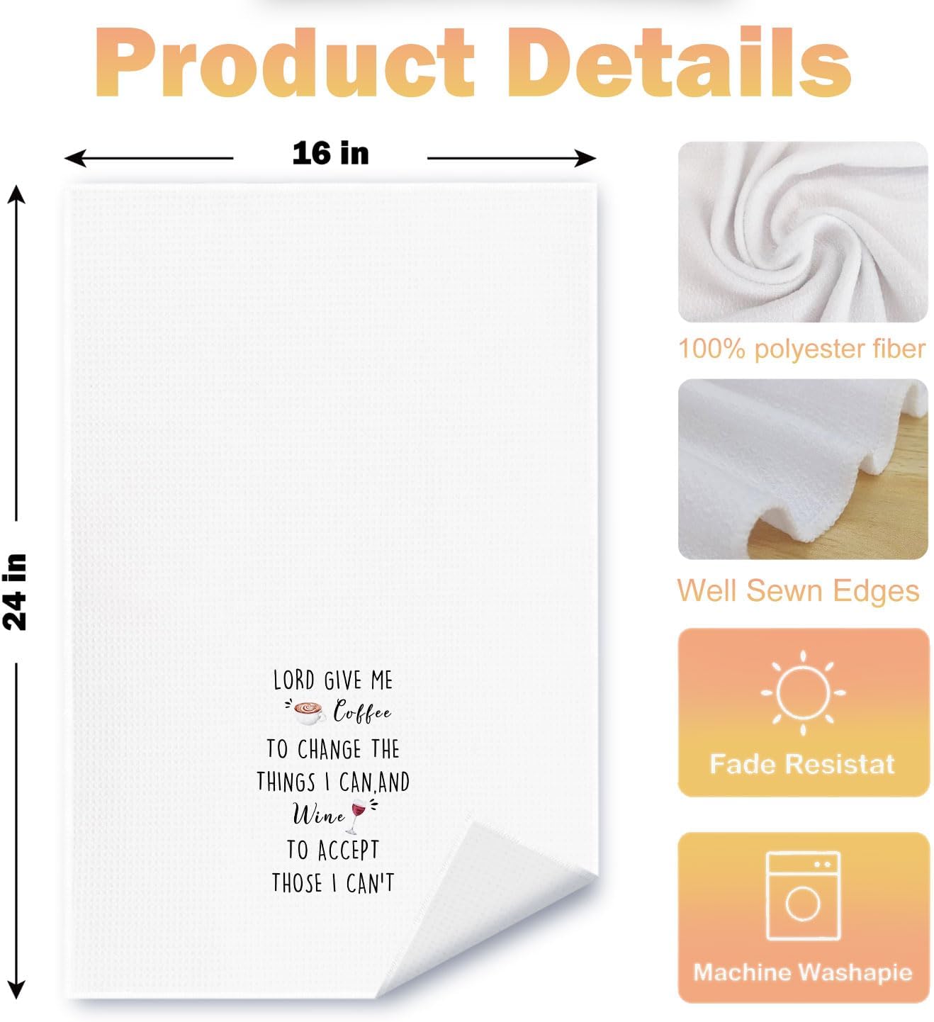 Funny Coffee and Wine Kitchen Towels, Gifts for Wine Lovers Dish Tea Towels for Kitchen Bar Cart Decor, Coffee Lover Gifts Decorative Hand Towels, 16x24 Inch - Image 2