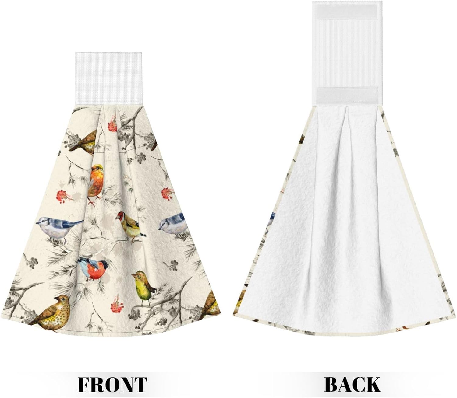 Spring Vintage Birds Hanging Kitchen Towel 2 Pack Hummingbird Floral Tree Soft Hand Towels with Loop for Bathroom Washcloth Absorbent Tie Towel