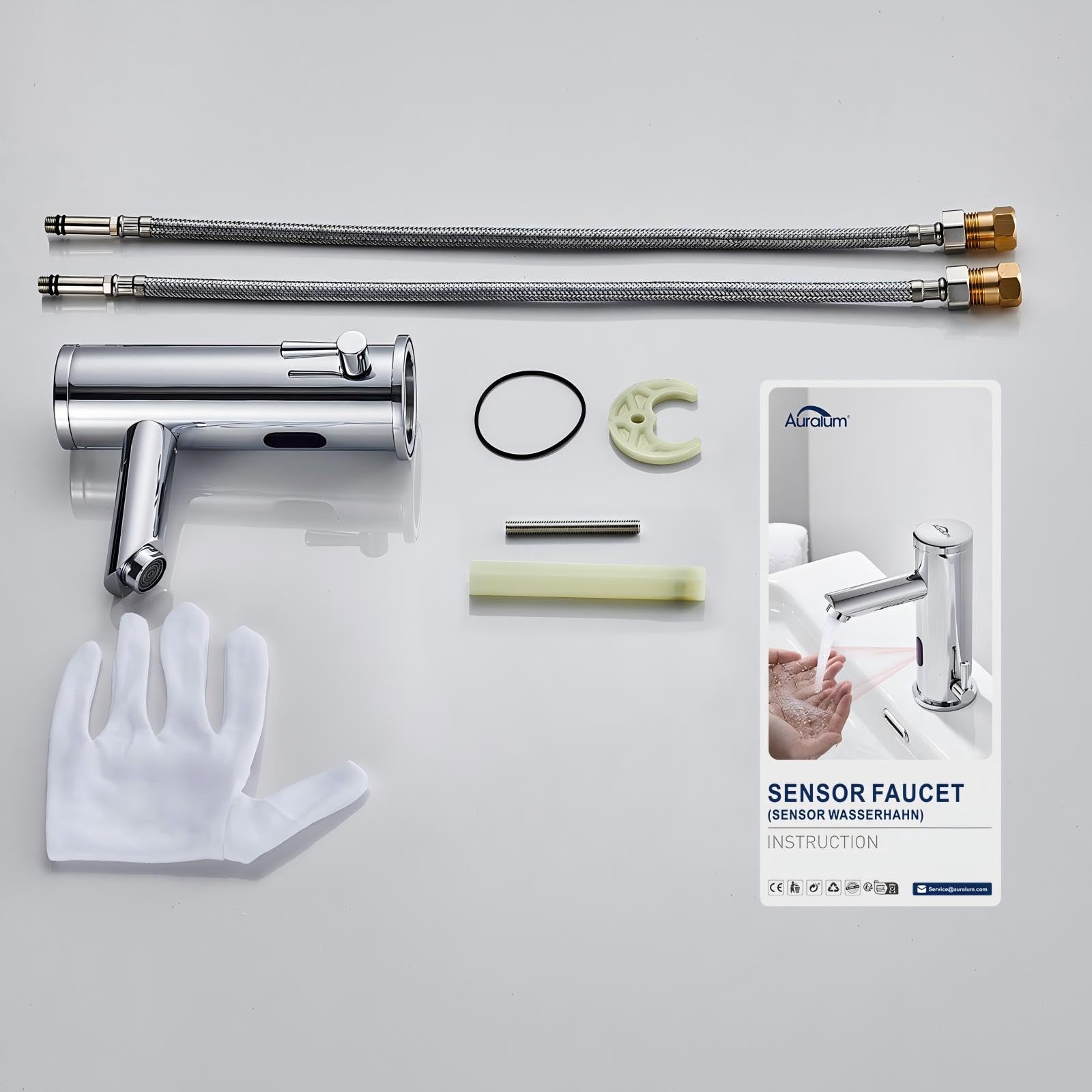 Auralum Rubinetto Automatico con Sensore ad Infrarossi Miscelatore Acqua Calda e Fredda per Lavabo Finitura Cromo