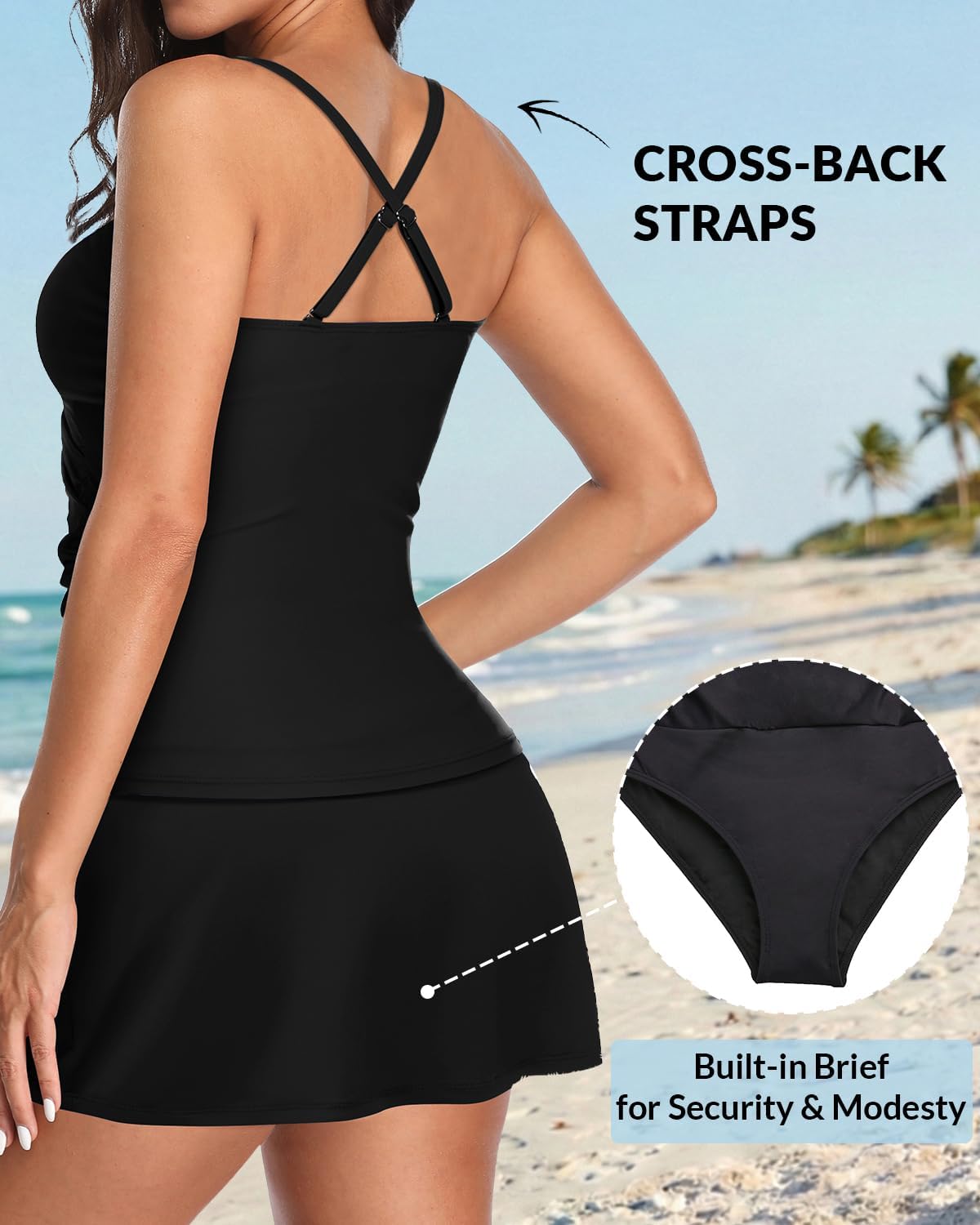 Womens Tankini Bathing Suits with Skirt Two Piece Tummy Control Swimsuits Ladies Swimwear - Image 3