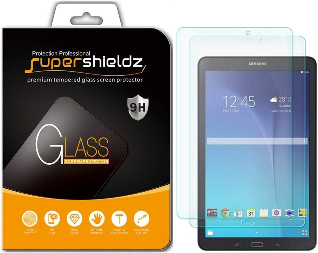 [2-Pack] Supershieldz for Samsung Galaxy Tab E 9.6 inch Tempered Glass Screen Protector, Anti-Scratch, Bubble Free, Lifetime Replacement