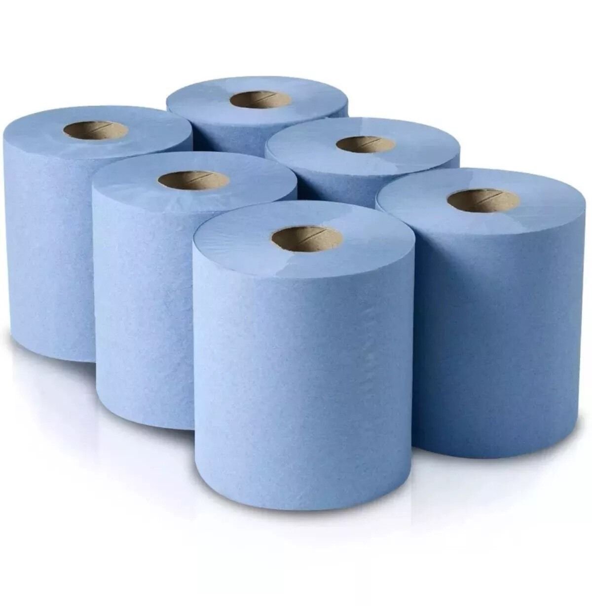 6 x Blue Paper Rolls 2 Ply Embossed Centre Feed Hand Towel Tissue