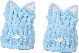 Housoutil 2piezas Toalla De Secado Rápida Orejas De Gato Ultra Absorbente y Gruesa Cabello Color Azul para Gimnasio y